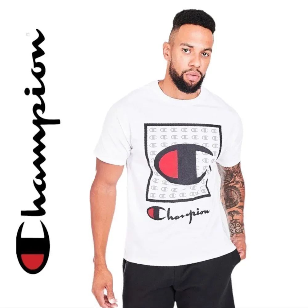 NEW Champion Men's White Tab Graphic T-Shirt Shirt Tee L
